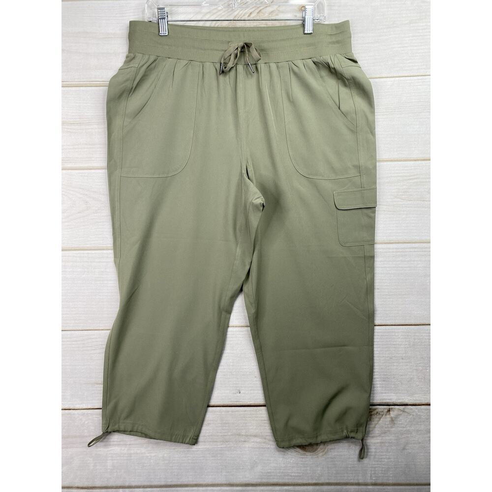 RBX Activewear Pant Womens L Green Pull On Drawstring Waist & Leg Cropped Capri